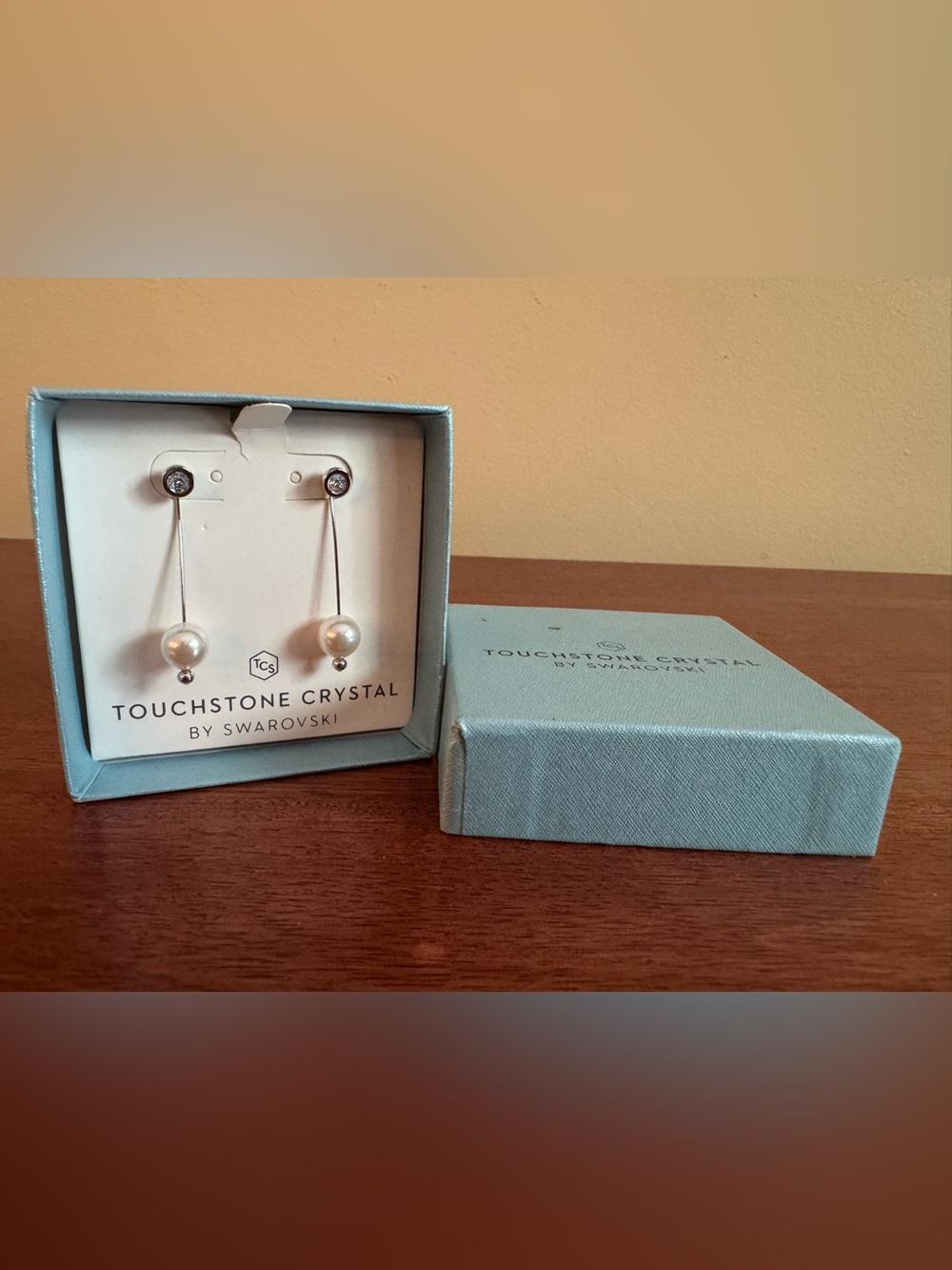 Touchstone Crystal by Swarovski Pearl Drop Earrings – Never Worn w/ Box